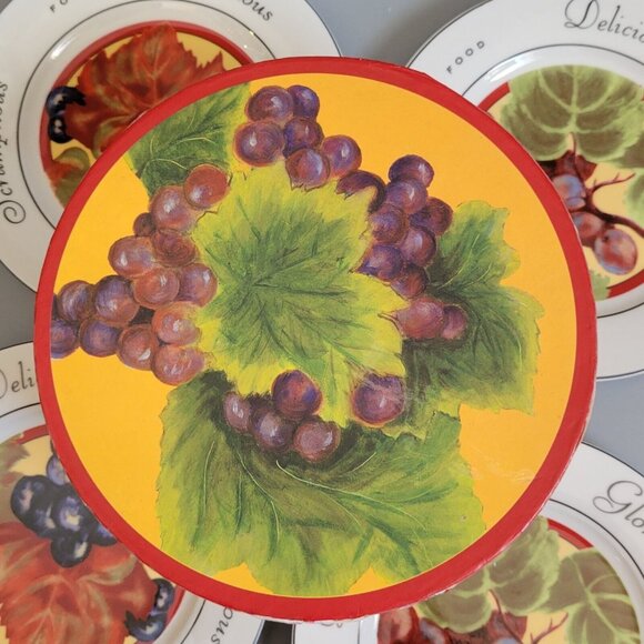 Appetizer Dessert Plate Set Grape The Monkey and The Peddler "Vendange" 4 Plates - Picture 2 of 8